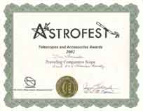 Astrofest
telescope making award certificate